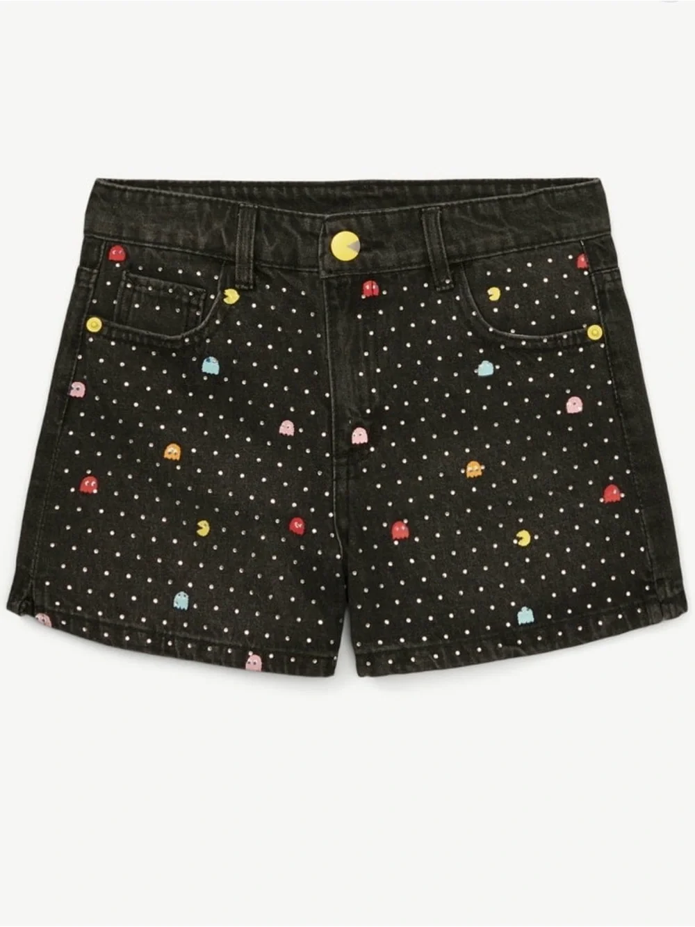 Justice Embellished Black Denim PAC-MAN Character Shorts size 14